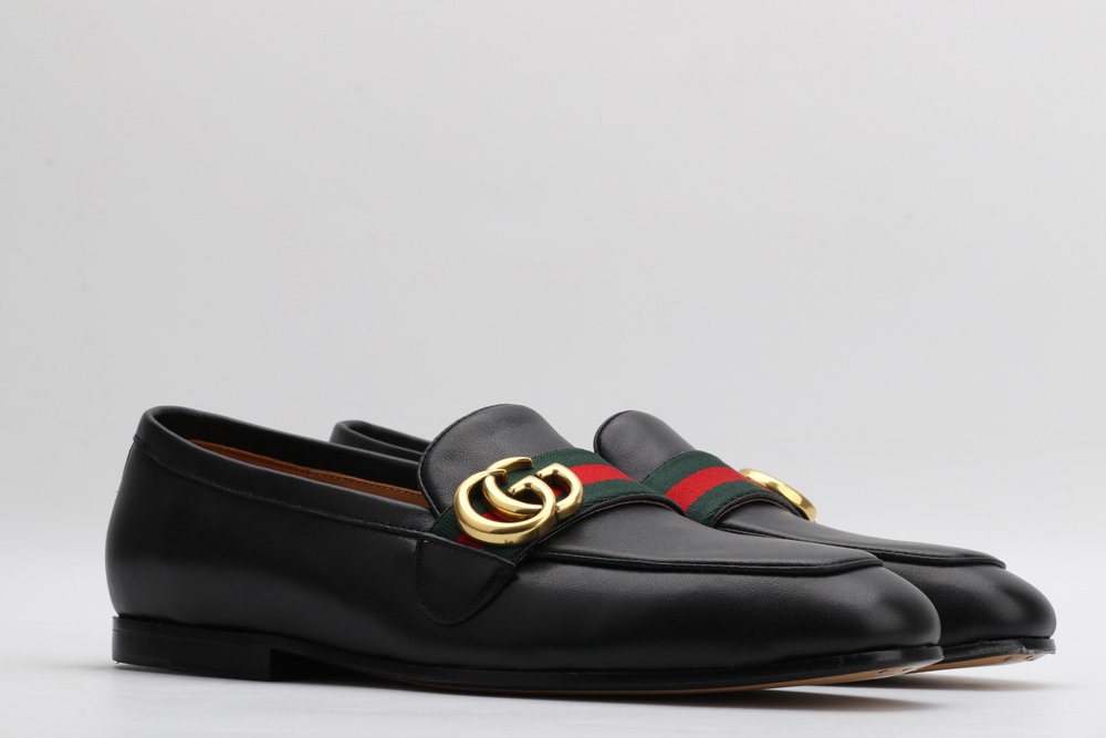 Leather loafer with Double G and Web